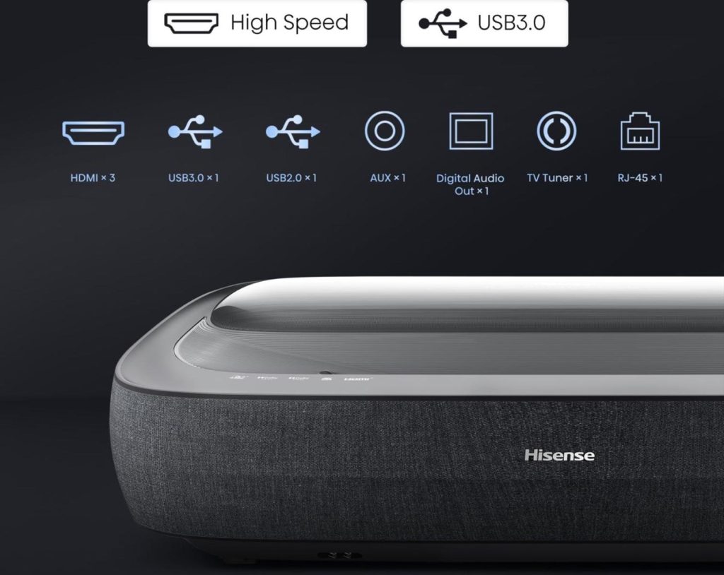 Hisense 120L9HA projection TV Ultra short throw projector 3000 ANSI lumens DLP UHD 4K (3840x2160) Black, Dark Grey